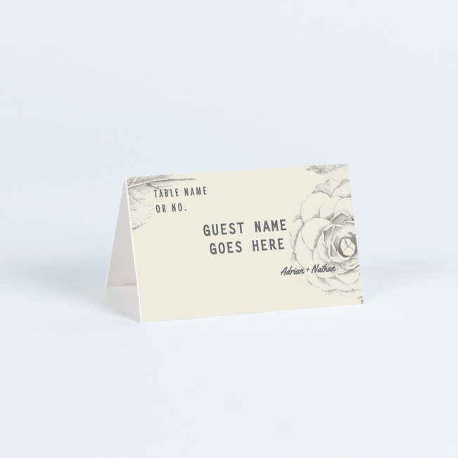 Muted Camellia Wedding Name Cards & Place Cards - Gray