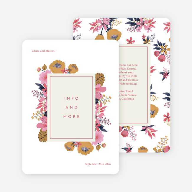 Organic Floral Wedding Information Cards - Pink