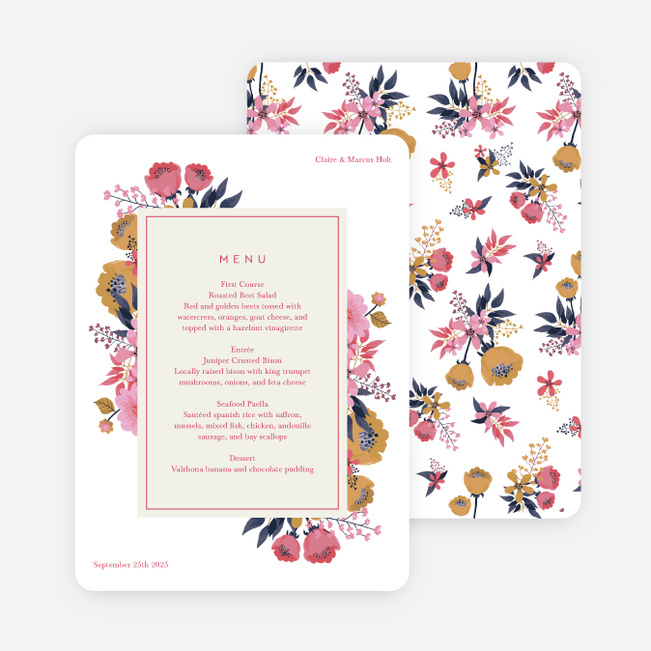 Organic Floral Wedding Menus - Pink