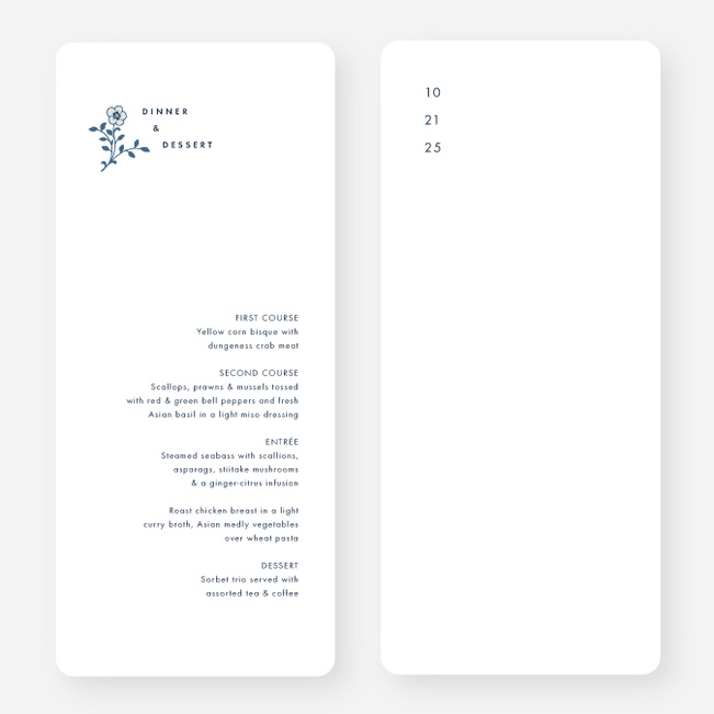 Romantic Simplicity Wedding Menus - Blue