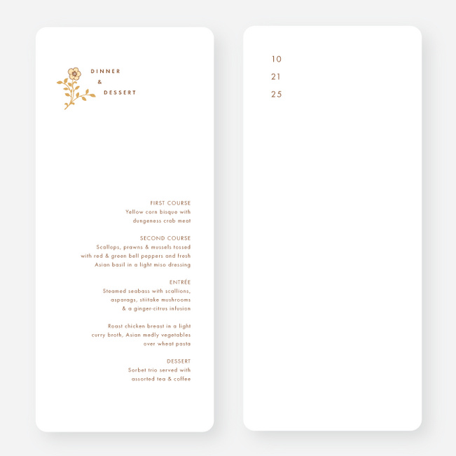 Romantic Simplicity Wedding Menus - Yellow