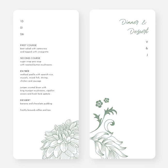 Spring Bloom Wedding Menus - Green