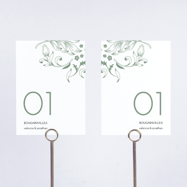 Spring Bloom Wedding Table Cards - Green