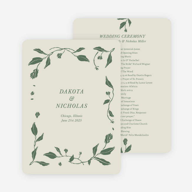 Stemming From Love Wedding Programs - Green