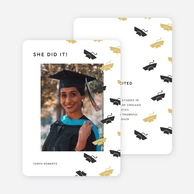 Caps in Flight Graduation Announcements & Invitations - Yellow