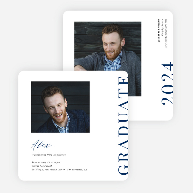 Front Page Achievement Graduation Announcements & Invitations - Blue
