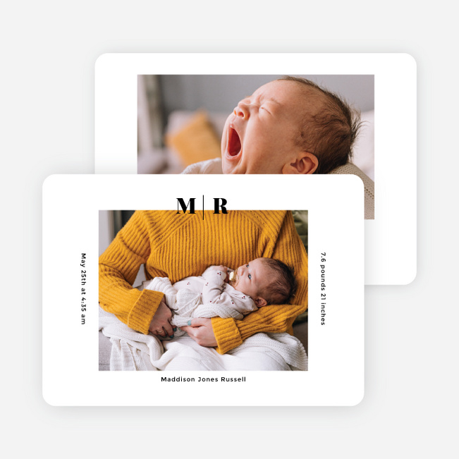 Modern Monogram Baby Birth Announcements - White