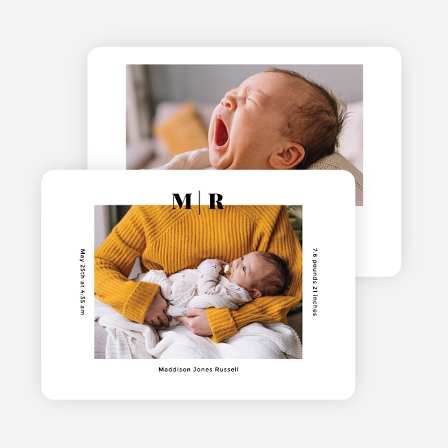 Modern Monogram Baby Birth Announcements - White