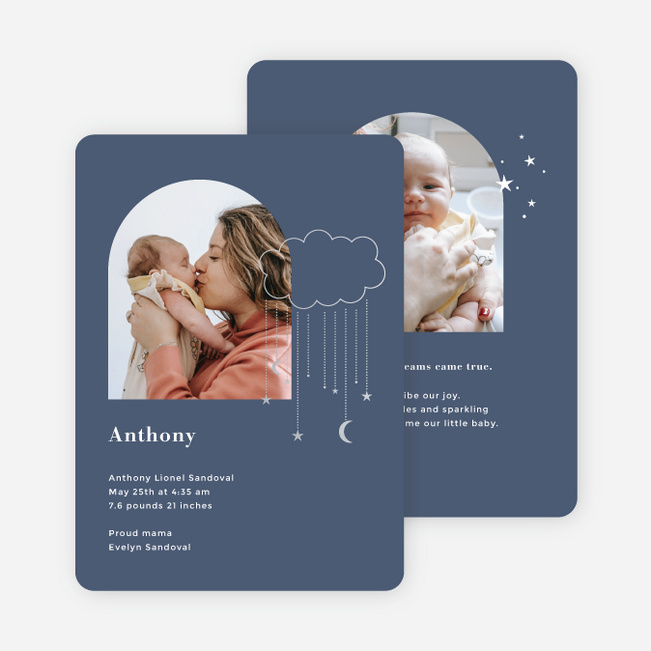 The Moon & The Stars Baby Birth Announcements - Gray