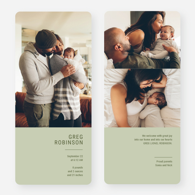 Bold Introduction Baby Birth Announcements - Green