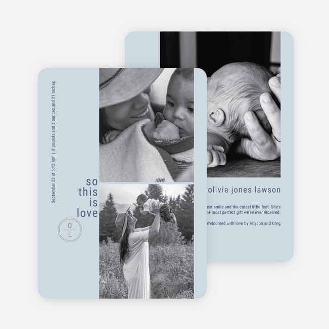 Photo Strip Monogram Baby Birth Announcements - Blue