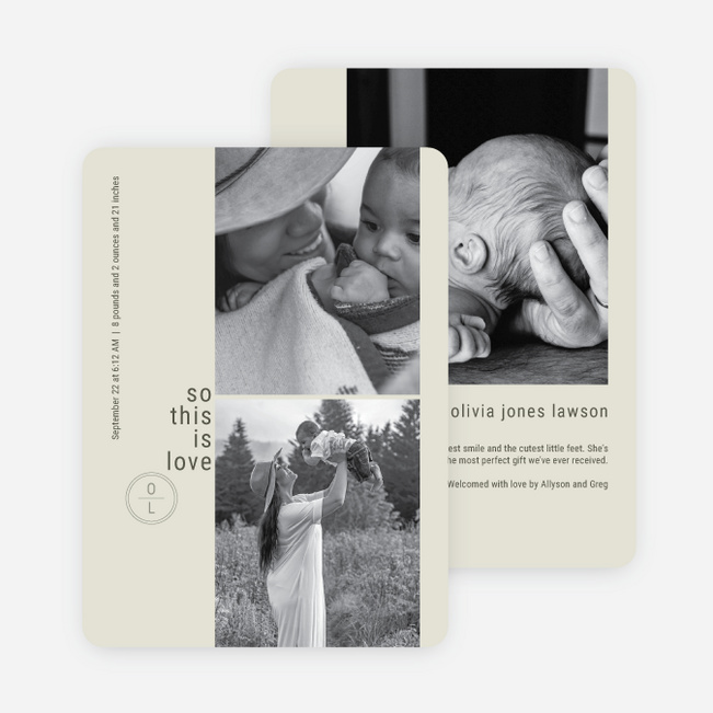 Photo Strip Monogram Baby Birth Announcements - Gray