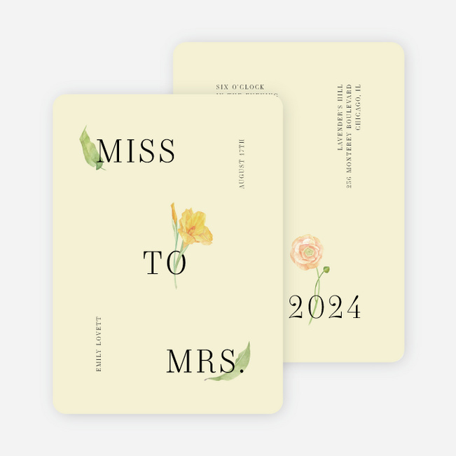 Spring Blossom Bridal Shower Invitations - Yellow