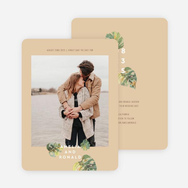 Tropical Palms Save the Date Cards - Beige