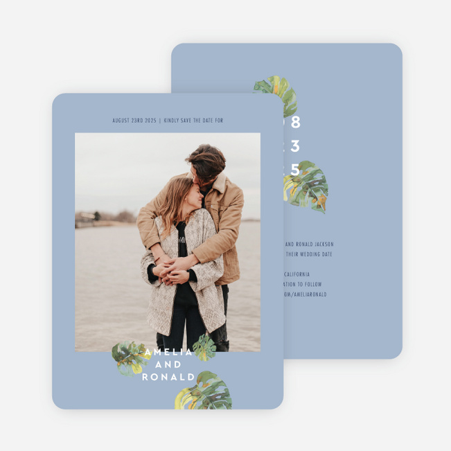 Tropical Palms Save the Date Cards - Blue