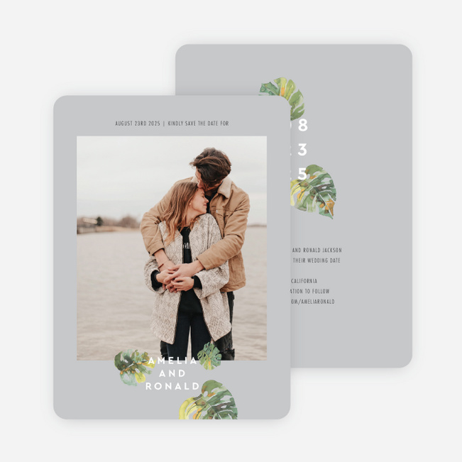 Tropical Palms Save the Date Cards - Gray