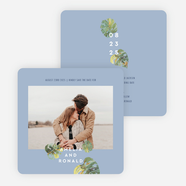 Tropical Palms Save the Date Cards - Blue