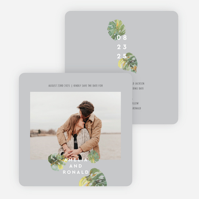 Tropical Palms Save the Date Cards - Gray
