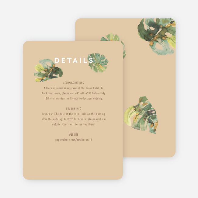 Tropical Palms Wedding Information Cards - Beige