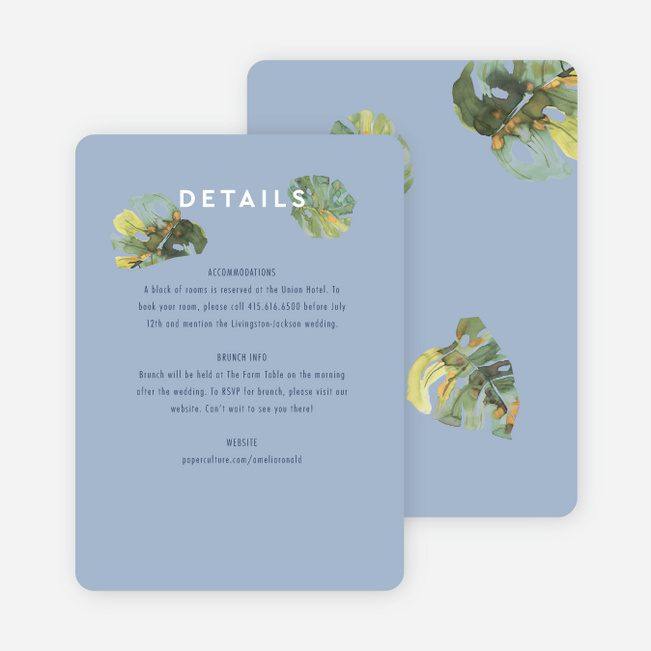 Tropical Palms Wedding Information Cards - Blue