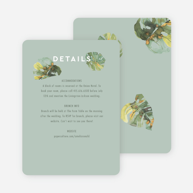 Tropical Palms Wedding Information Cards - Green