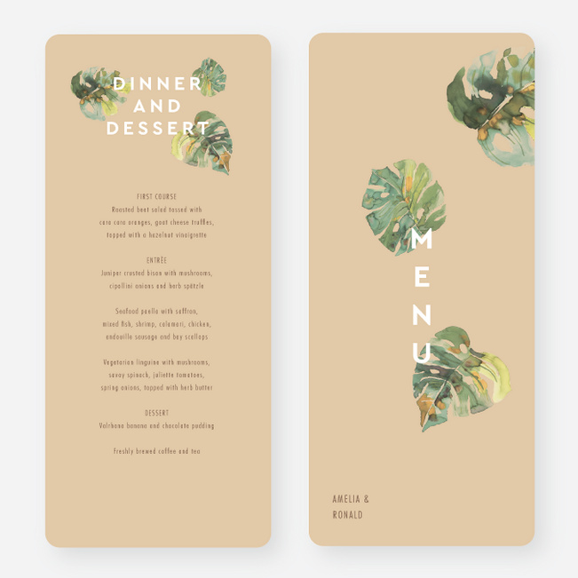 Tropical Palms Wedding Menus - Beige