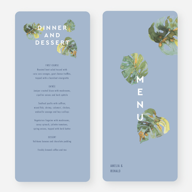 Tropical Palms Wedding Menus - Blue