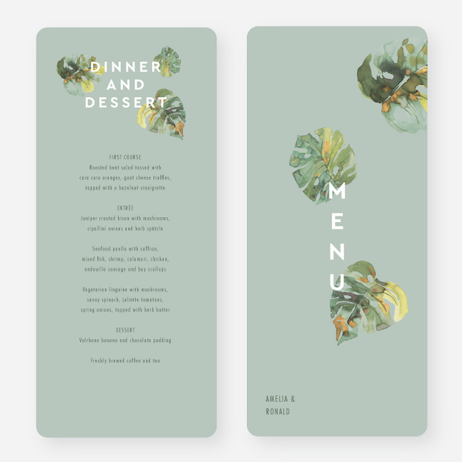 Tropical Palms Wedding Menus - Green