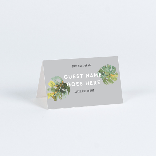 Tropical Palms Wedding Name Cards & Place Cards - Gray