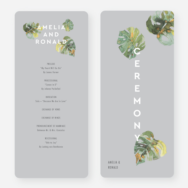 Tropical Palms Wedding Programs - Gray