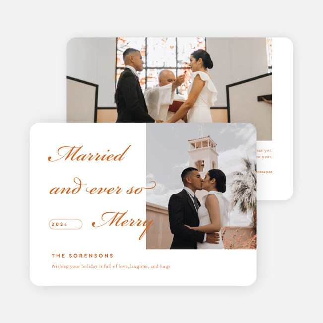 Ever So Merrily Married Personalized Christmas Cards - Orange