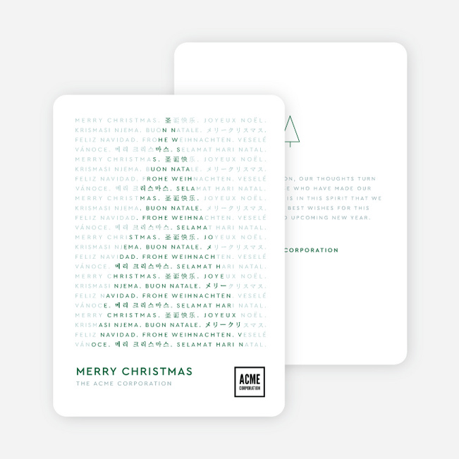Multilingual Hidden Ornament Corporate Holiday Cards & Corporate Christmas Cards - Green