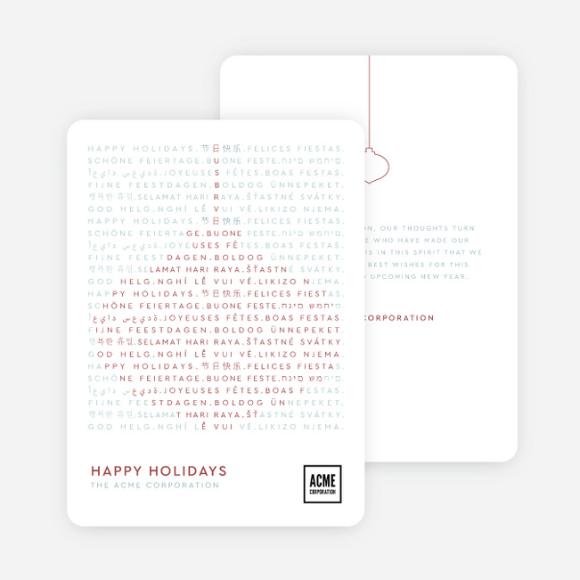Multilingual Hidden Ornament Corporate Holiday Cards & Corporate Christmas Cards - Red