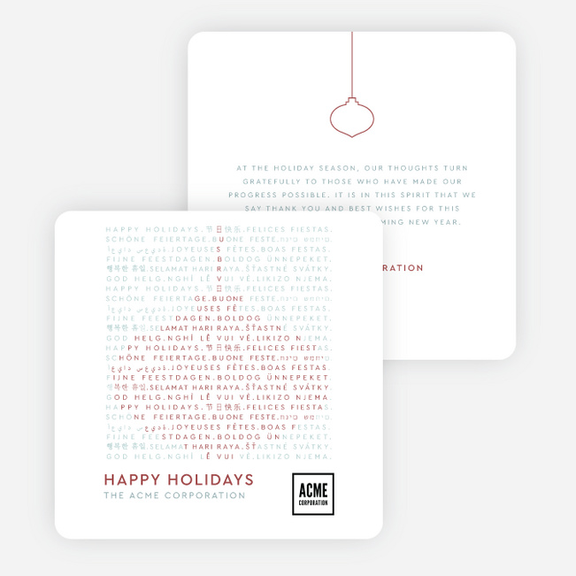 Multilingual Hidden Ornament Corporate Holiday Cards & Corporate Christmas Cards - Red