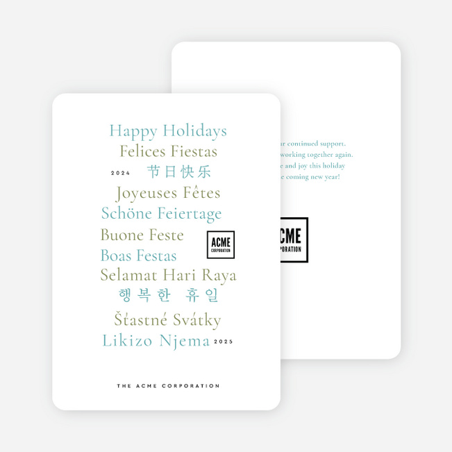 Multilingual Wishes Corporate Holiday Cards & Corporate Christmas Cards - Blue