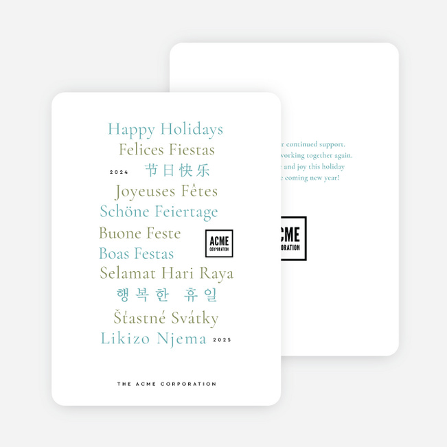 Multilingual Wishes Corporate Holiday Cards & Corporate Christmas Cards - Blue