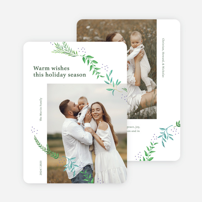 Festive Sprigs Holiday Cards and Invitations - White