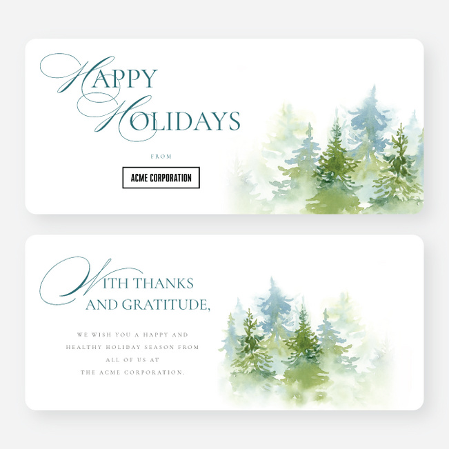 Delicate Pines Corporate Holiday Cards & Corporate Christmas Cards - White