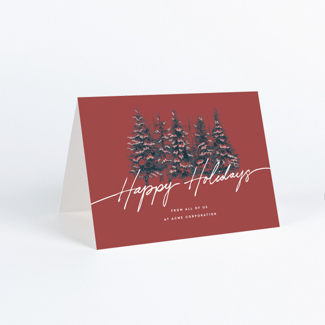 Pine Landscape Corporate Holiday Cards & Corporate Christmas Cards - Red