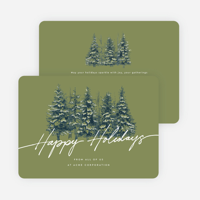 Pine Landscape Corporate Holiday Cards & Corporate Christmas Cards - Green