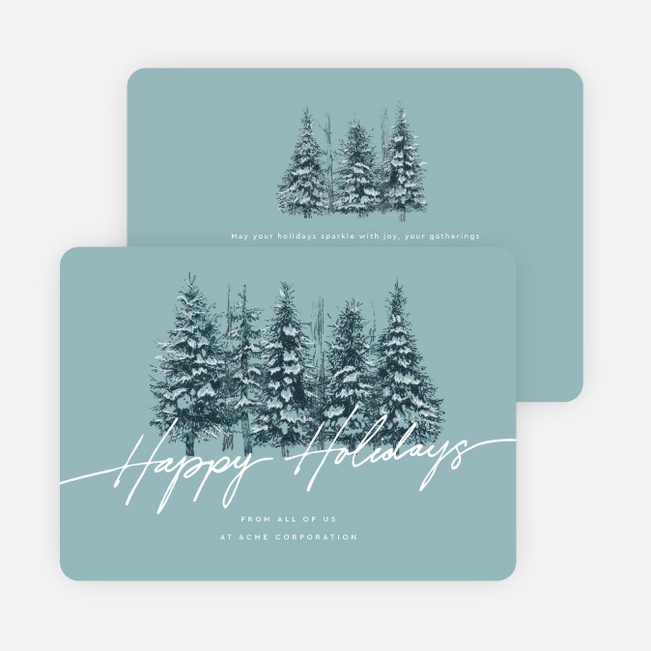 Pine Landscape Corporate Holiday Cards & Corporate Christmas Cards - Blue