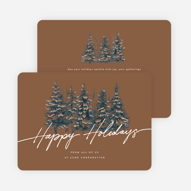 Pine Landscape Corporate Holiday Cards & Corporate Christmas Cards - Brown