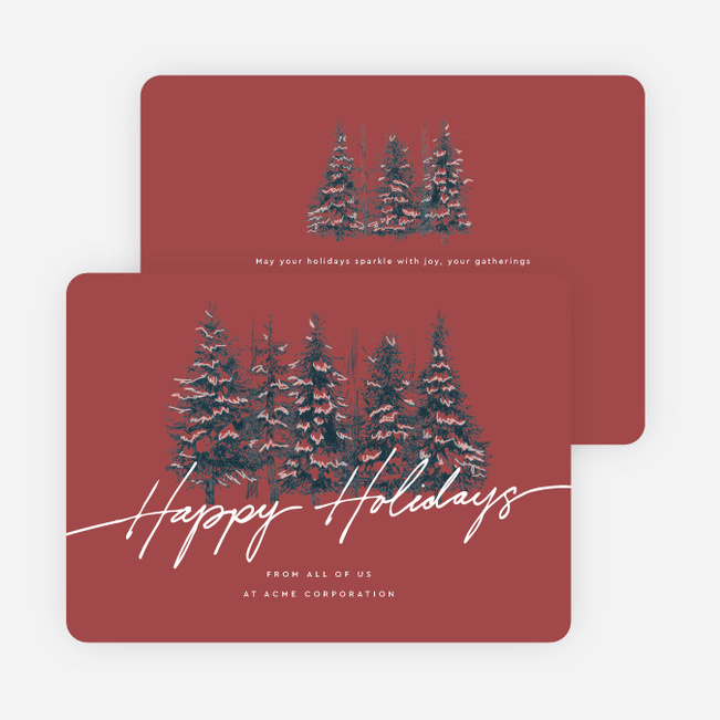 Pine Landscape Corporate Holiday Cards & Corporate Christmas Cards - Red