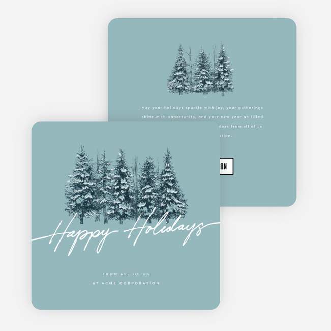 Pine Landscape Corporate Holiday Cards & Corporate Christmas Cards - Blue