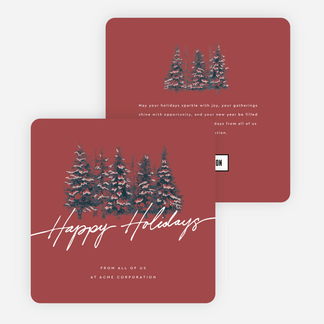 Pine Landscape Corporate Holiday Cards & Corporate Christmas Cards - Red