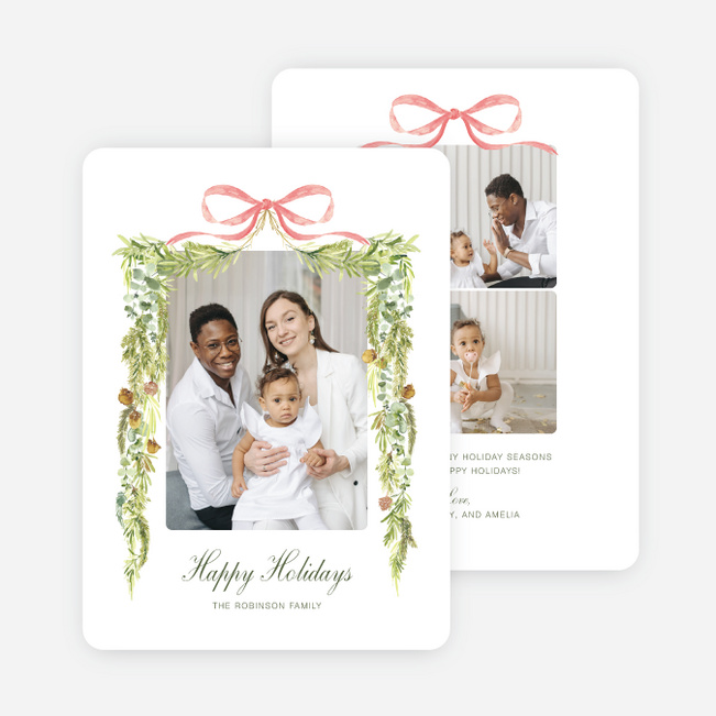 Dressed Ribbon Holiday Cards and Invitations - Green