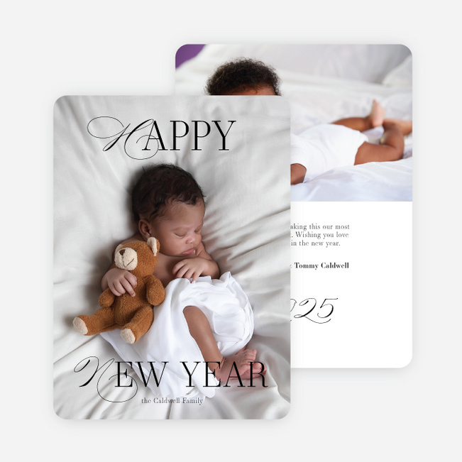 Elegantly Flourished New Year Cards and Invitations - White