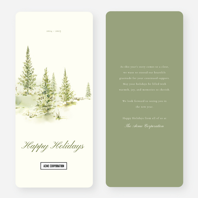 Peaceful Pines Corporate Holiday Cards & Corporate Christmas Cards - Green