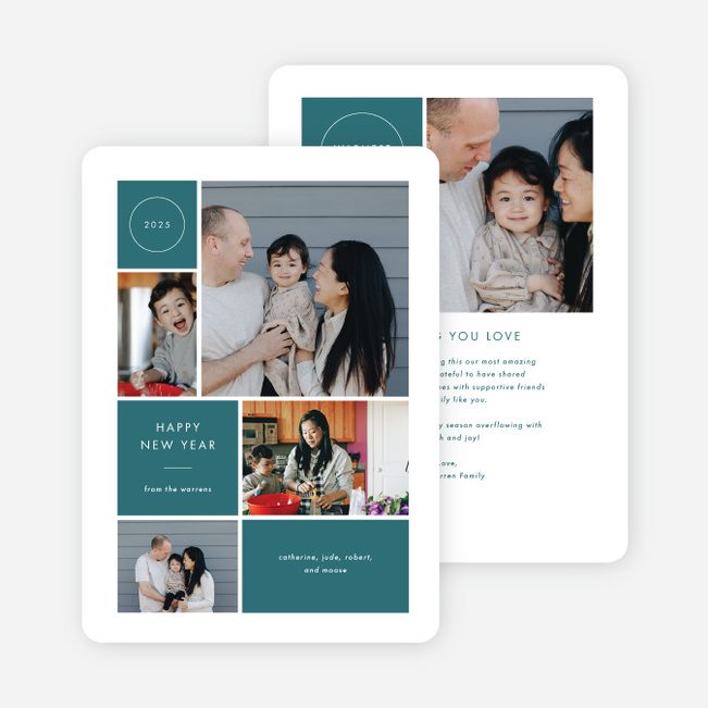 Memory Mosaic New Year Cards and Invitations - Blue