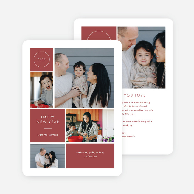 Memory Mosaic New Year Cards and Invitations - Red